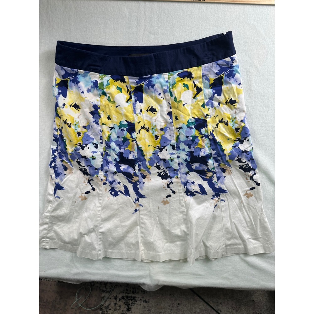 Lane Bryant Floral A-Line Skirt Blue Yellow White Abstract Cotton Stretch Sz 14